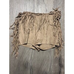 Ark & Co Womens Fringe Shorts Small Faux Suede Boho Festival Western Tan